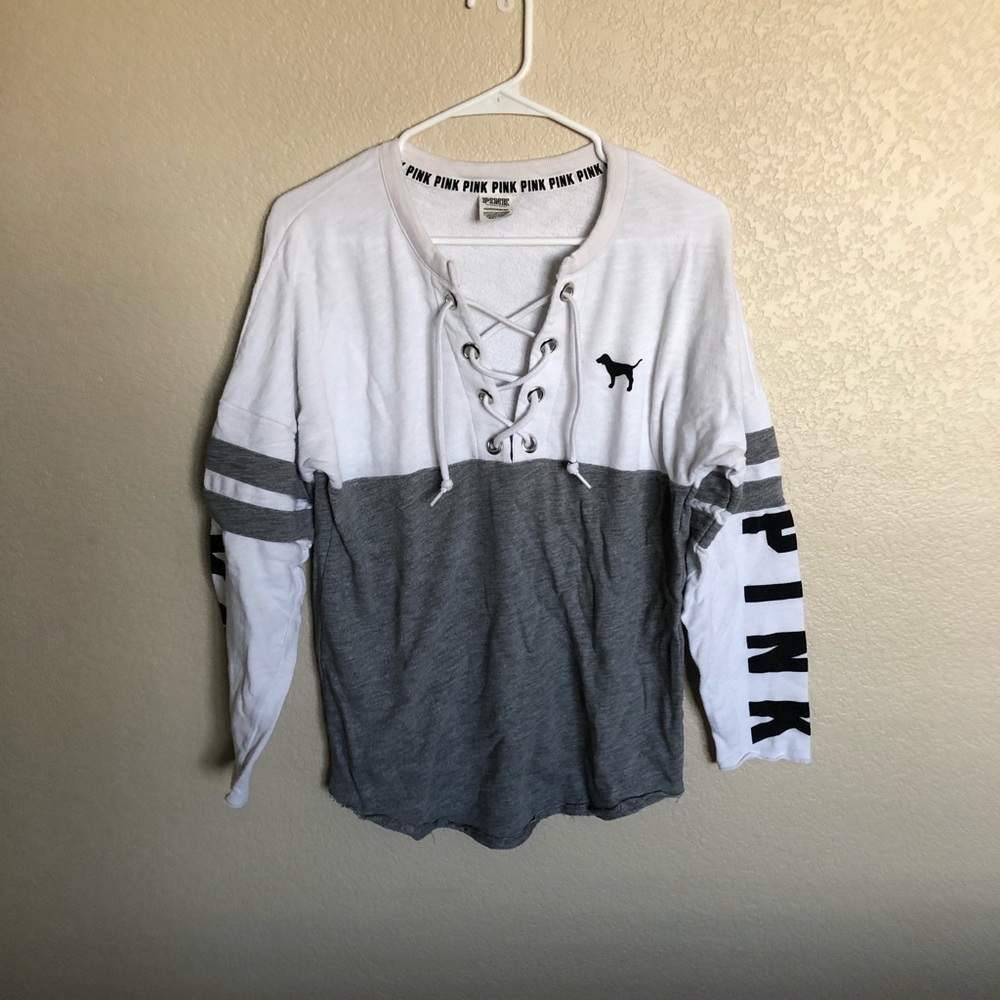 PINK Lace Up Sweater XS